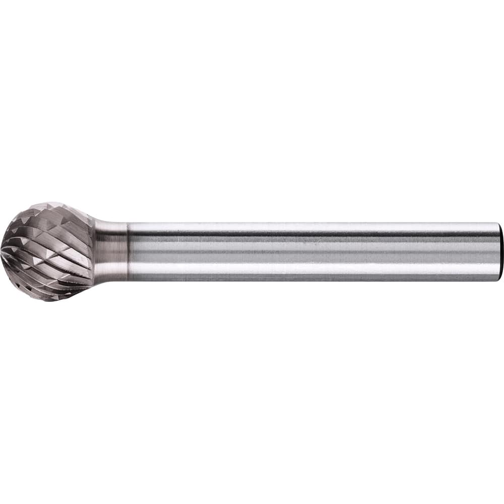 PFERD - SD-3, 3/8" Cut Diam, 1/4" Shank Diam, Carbide Double Cut Ball Burr - Exact Industrial Supply