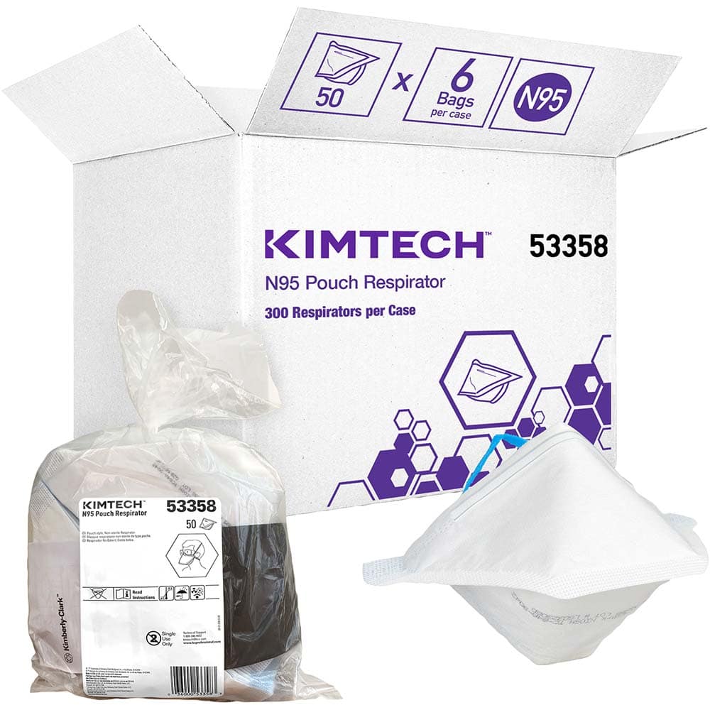 Kimtech - Disposable Respirators & Masks; Type: Respirator Face Mask ; NIOSH Classification: N95 ; Size: Universal ; Strap Type: Elastic ; Usage Conditions: General Industrial; Dusty Environments ; NIOSH Approval Number: TC-84A-9042 - Exact Industrial Supply