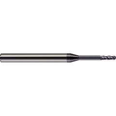 Ball End Mill: 0.047″ Dia, 0.141″ LOC, 4 Flute, Solid Carbide 1-1/2″ OAL, 1/8″ Shank Dia, 30 ° Helix, AlTiN Coated, Single End