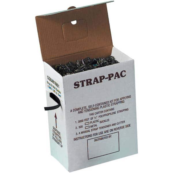 Value Collection - Strapping Kits Type: Polypropylene Strapping Kit Contents: 3000' of 1/2" Polypropylene; 300 Metal Buckles; Tensioner; Cutter - Makers Industrial Supply