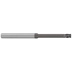 Corner Radius End Mill: 0.078″ Dia, 0.117″ LOC, 0.01″ Radius, 4 Flutes, Solid Carbide 2-1/2″ OAL, 1/8″ Shank Dia, 30 ° Helix, CVD Coated, Corner Radius End