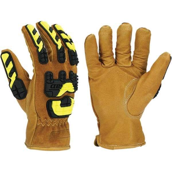 ironCLAD - Size S (7), ANSI Cut Lvl A5, Abrasion Lvl 4, Cut Resistant Gloves - 10" Long, Uncoated, HPPE Lining, Open Cuff, Golden, Paired - Makers Industrial Supply