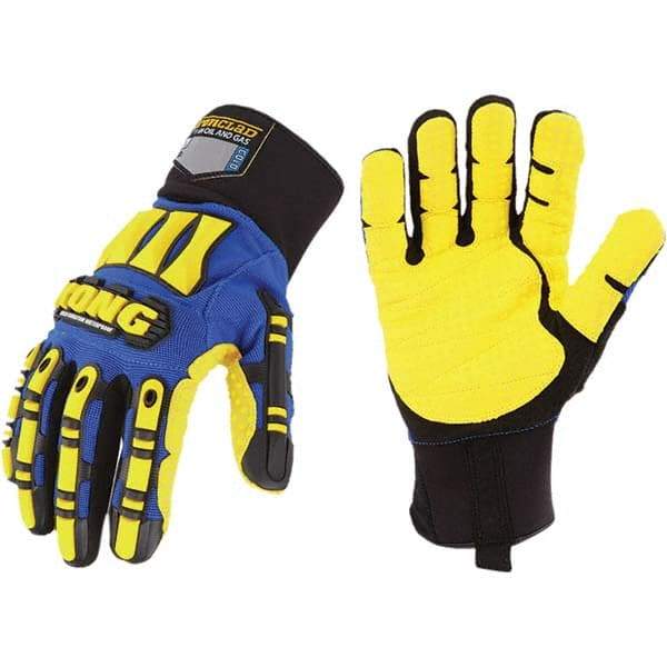 ironCLAD - Size XL (10), ANSI Cut Lvl A1, Abrasion Lvl 5, Cut Resistant Gloves - 11" Long, Uncoated, Polyester Lining, Slip-On Cuff, Blue/Yellow, Paired - Makers Industrial Supply