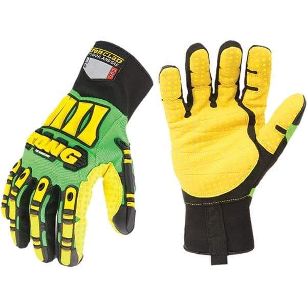 ironCLAD - Size S (7), ANSI Cut Lvl A5, Cut Resistant Gloves - 11" Long, Uncoated, Unlined, Slip-On Cuff, Green/Yellow, Paired - Makers Industrial Supply