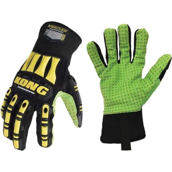 ironCLAD - Size XL (10), ANSI Cut Lvl A5, Abrasion Lvl 5, Cut Resistant Gloves - 11" Long, Uncoated, Polyester Lining, Slip-On Cuff, Black/Green, Paired - Makers Industrial Supply