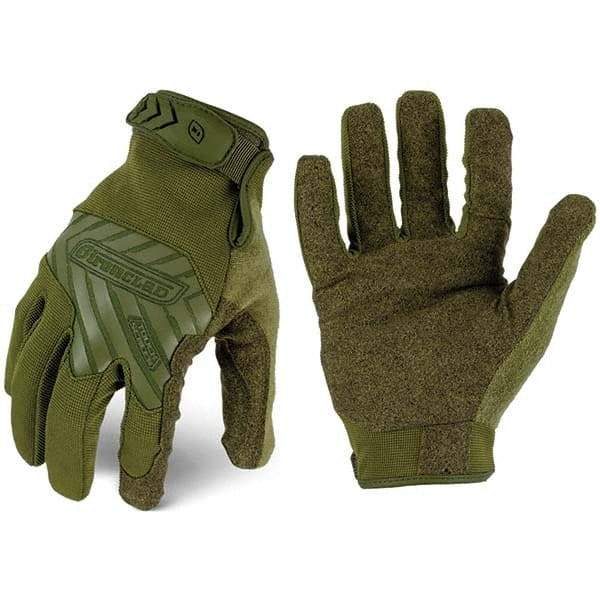 ironCLAD - Size M (8) Synthetic Leather Work Gloves - For Mechanic's & Lifting, Uncoated, Hook & Loop Cuff, Full Fingered, Olive Drab Green, Paired - Makers Industrial Supply