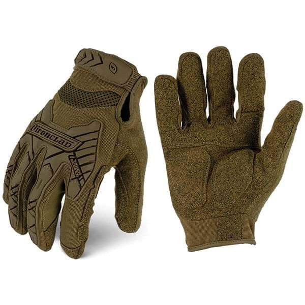 ironCLAD - Size XL (10) Synthetic Leather Work Gloves - For Mechanic's & Lifting, Uncoated, Hook & Loop Cuff, Full Fingered, Coyote, Paired - Makers Industrial Supply