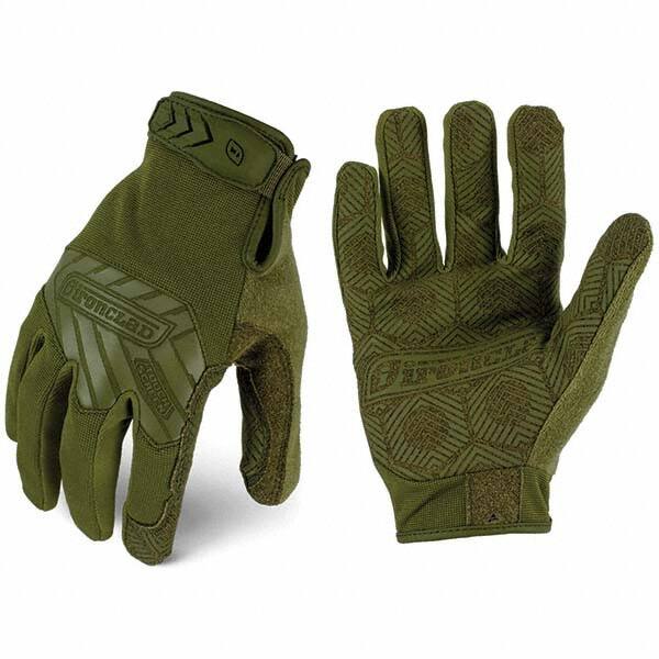 ironCLAD - Size 2XL (11) Synthetic Leather Work Gloves - For Mechanic's & Lifting, Uncoated, Hook & Loop Cuff, Full Fingered, Olive Drab Green, Paired - Makers Industrial Supply