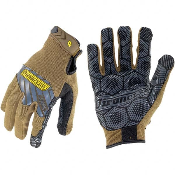 ironCLAD - Size S (7), ANSI Cut Lvl A1, Abrasion Lvl 5, Silicone Coated Cut Resistant Gloves - 8.5" Long, Uncoated, Unlined, Hook & Loop Cuff, Brown/Gray, Paired - Makers Industrial Supply