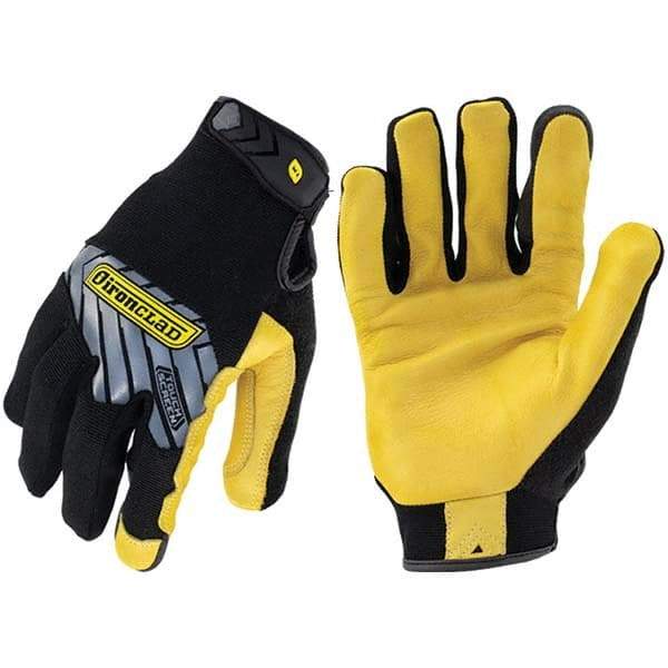 ironCLAD - Size S (7), ANSI Cut Lvl A1, Abrasion Lvl 3, Cut Resistant Gloves - 8.5" Long, Uncoated, Unlined, Hook & Loop Cuff, Black/Gold, Paired - Makers Industrial Supply