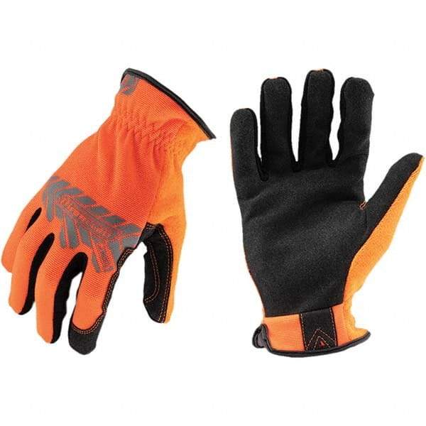 ironCLAD - Size M (8), ANSI Cut Lvl A2, Abrasion Lvl 3, Cut Resistant Gloves - 9.5" Long, Uncoated, Unlined, Slip-On Cuff, Hi-Vis Orange, Paired - Makers Industrial Supply