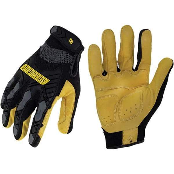 ironCLAD - Size XL (10), ANSI Cut Lvl A1, Abrasion Lvl 3, Cut Resistant Gloves - 9.25" Long, Uncoated, Unlined, Hook & Loop Cuff, Black/Gold, Paired - Makers Industrial Supply