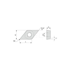 Turning Insert:  DCMT21.50.5TM T9225,  Solid Carbide TiCN, Al2O3 & TiN Finish,  Neutral,  1/4″ Inscribed Circle,  0.0080″ Corner Radius,  55.0 &deg N/A Diamond,  Series  DCMT