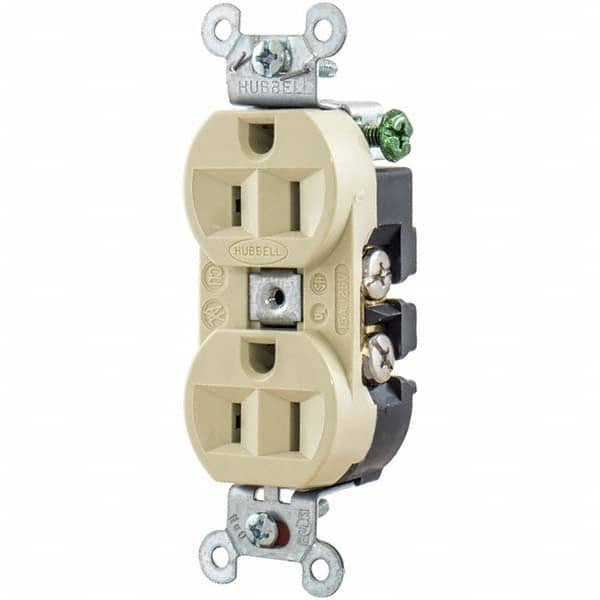 Hubbell Wiring Device-Kellems - 125V 15A NEMA 5-15R Industrial Grade Ivory Straight Blade Duplex Receptacle - Makers Industrial Supply