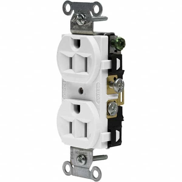 Hubbell Wiring Device-Kellems - 125V 15A NEMA 5-15R Commercial Grade White Straight Blade Duplex Receptacle - Makers Industrial Supply