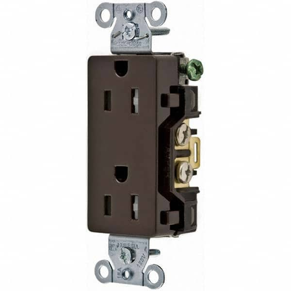 Hubbell Wiring Device-Kellems - 125V 15A NEMA 5-15R Commercial Grade Brown Straight Blade Duplex Receptacle - Makers Industrial Supply