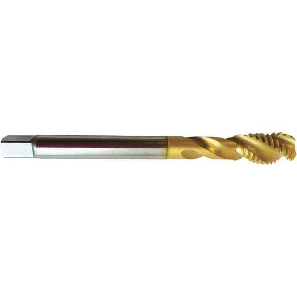 Guhring - 7/8-9 UNC 4 Flute 2BX Modified Bottoming Spiral Flute Tap - High Speed Steel, TiN Finish, 5.5118" OAL, Right Hand Flute, Right Hand Thread, H7/H8, Series 4392 - Makers Industrial Supply