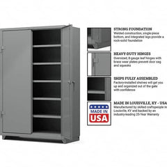 Strong Hold - 5 Shelf Locking Storage Cabinet - Steel, 48" Wide x 24" Deep x 75" High, Medium Gray - Makers Industrial Supply