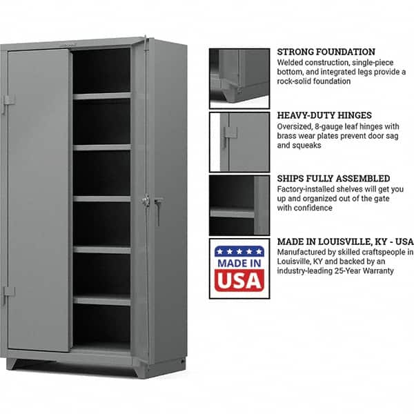 Strong Hold - 5 Shelf Locking Storage Cabinet - Steel, 36" Wide x 24" Deep x 75" High, Medium Gray - Makers Industrial Supply