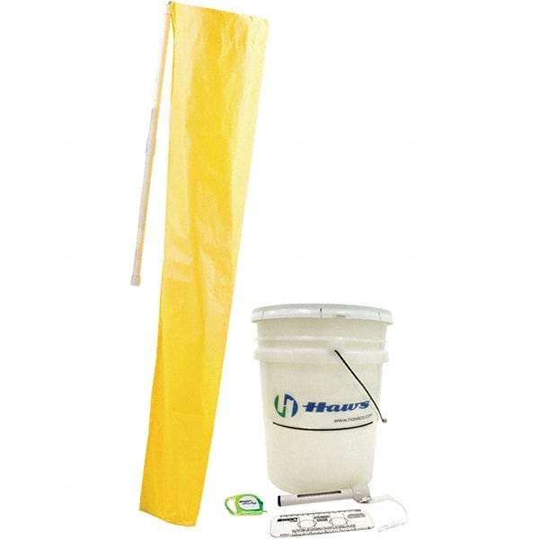 Haws - 12" Long x 12" Wide x 78" High, Plumbed Wash Station Compliance Test Kit - Includes 5 Gal Bucket, Shower Sock, Water Pole, Eyewash Gauge, Tape Measure, Thermometer - Makers Industrial Supply