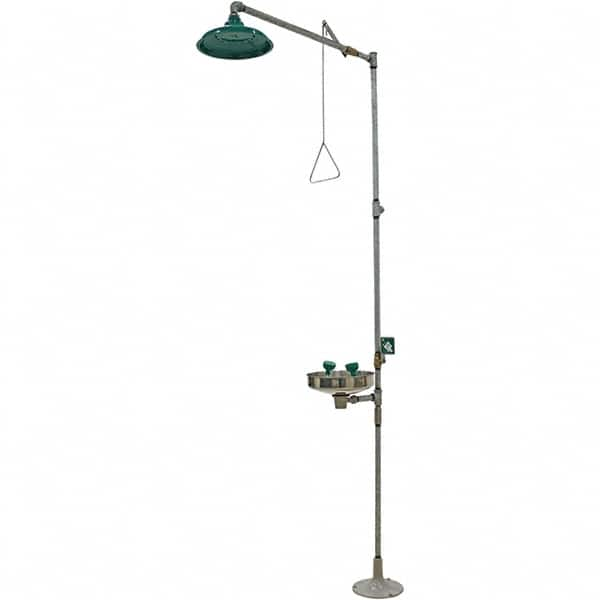 Haws - 25 GPM shower Flow, Drench shower & Eyewash Station - Bowl, Push Flag Activated, Galvanized Steel Pipe, Plastic Shower Head, Corrosion Resistant - Makers Industrial Supply