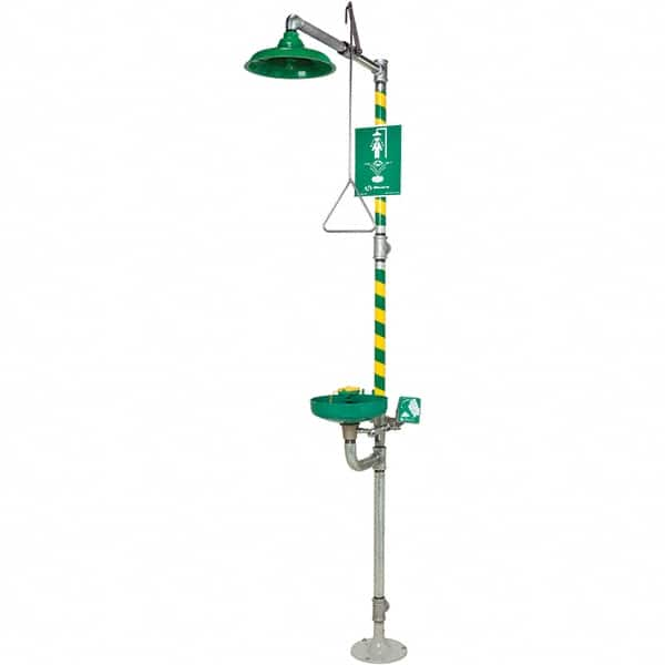 Haws - 23.7 GPM shower Flow, Drench shower, Eye & Face Wash Station - Bowl with Hinged Dust Cover, Triangular Pull Rod & Push Flag Activated, Galvanized Steel Pipe, Plastic Shower Head, Inverted Flow - Makers Industrial Supply