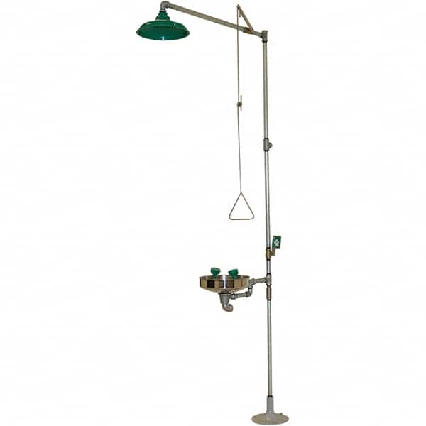 Haws - 25 GPM shower Flow, Drench shower, Eye & Face Wash Station - Bowl, Push Flag Activated, Galvanized Steel Pipe, Plastic Shower Head, Wheelchair Accessible - Makers Industrial Supply