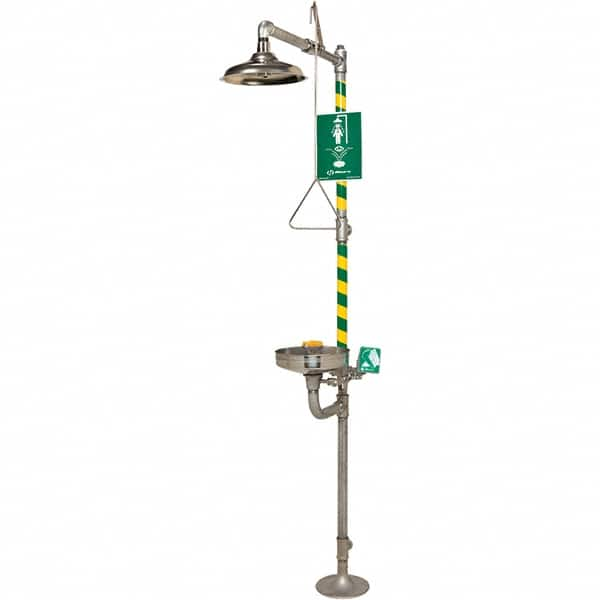 Haws - 23.7 GPM shower Flow, Drench shower, Eye & Face Wash Station - Bowl, Triangular Pull Rod, Push Handle & Foot Pedal Activated, Stainless Steel Pipe, Stainless Steel Shower Head, Corrosion Resistant - Makers Industrial Supply