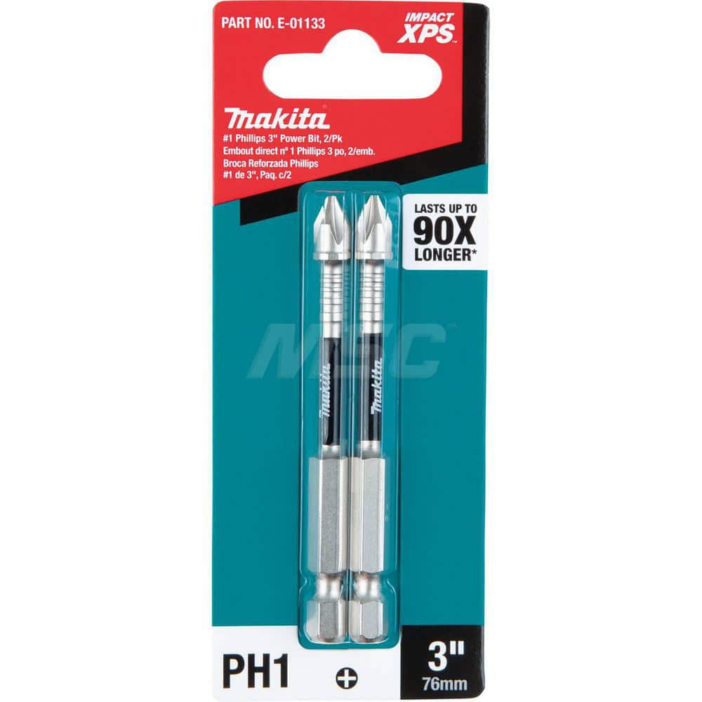 Power Screwdriver Bit: #1 Phillips, 1/4″ Hex Drive 3″ OAL