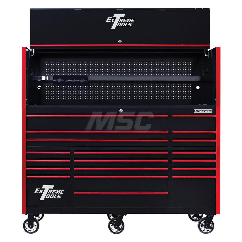 Tool Storage Combos & Systems; Type: Roller Cabinet with Hutch Combo; Drawers Range: More than 15 Drawers; Number of Pieces: 2.000; Width Range: 72″ and Wider; Depth Range: 30″ and Deeper; Height Range: 60″ and Higher; Color: Combo Black with Red Trim; Ty