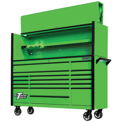 Tool Storage Combos & Systems; Type: Roller Cabinet with Hutch Combo; Drawers Range: 16 Drawers or More; Number of Pieces: 2.000; Width Range: 72″ and Wider; Depth Range: 18″ - 23.9″; Height Range: 60″ and Higher; Color: Combo Green with Black Trim; Type: