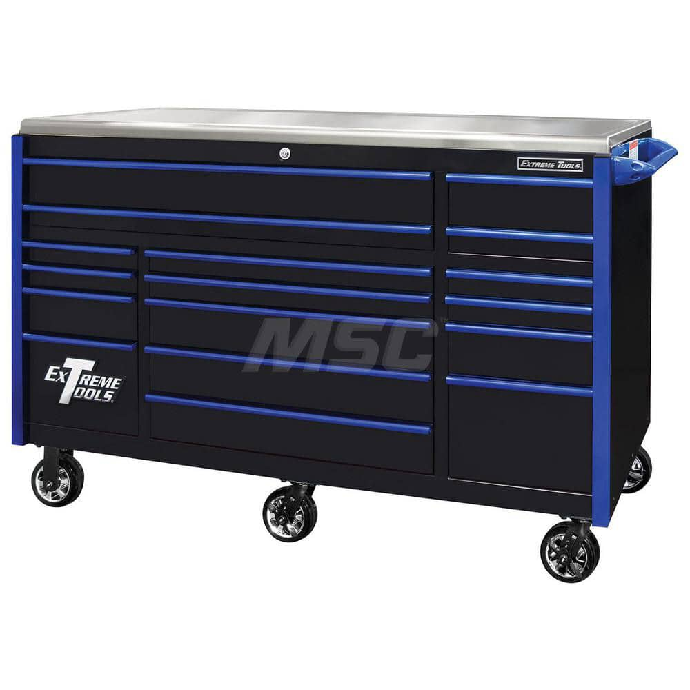 Tool Roller Cabinet: 17 Drawers Black & Blue