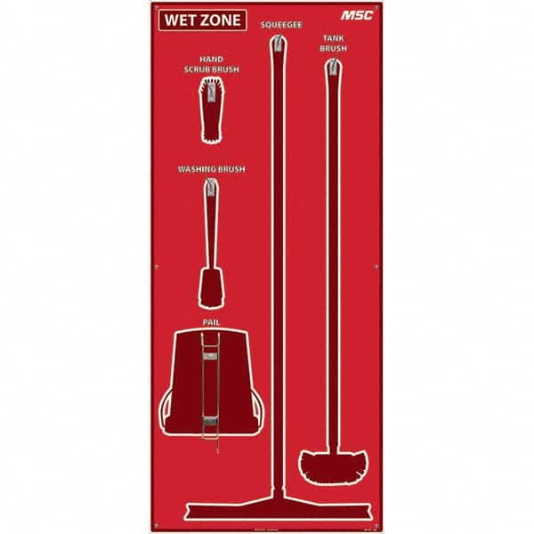 30 x 68″ Acrylic Shadow Board 1 Panel, 5 Hooks, Red