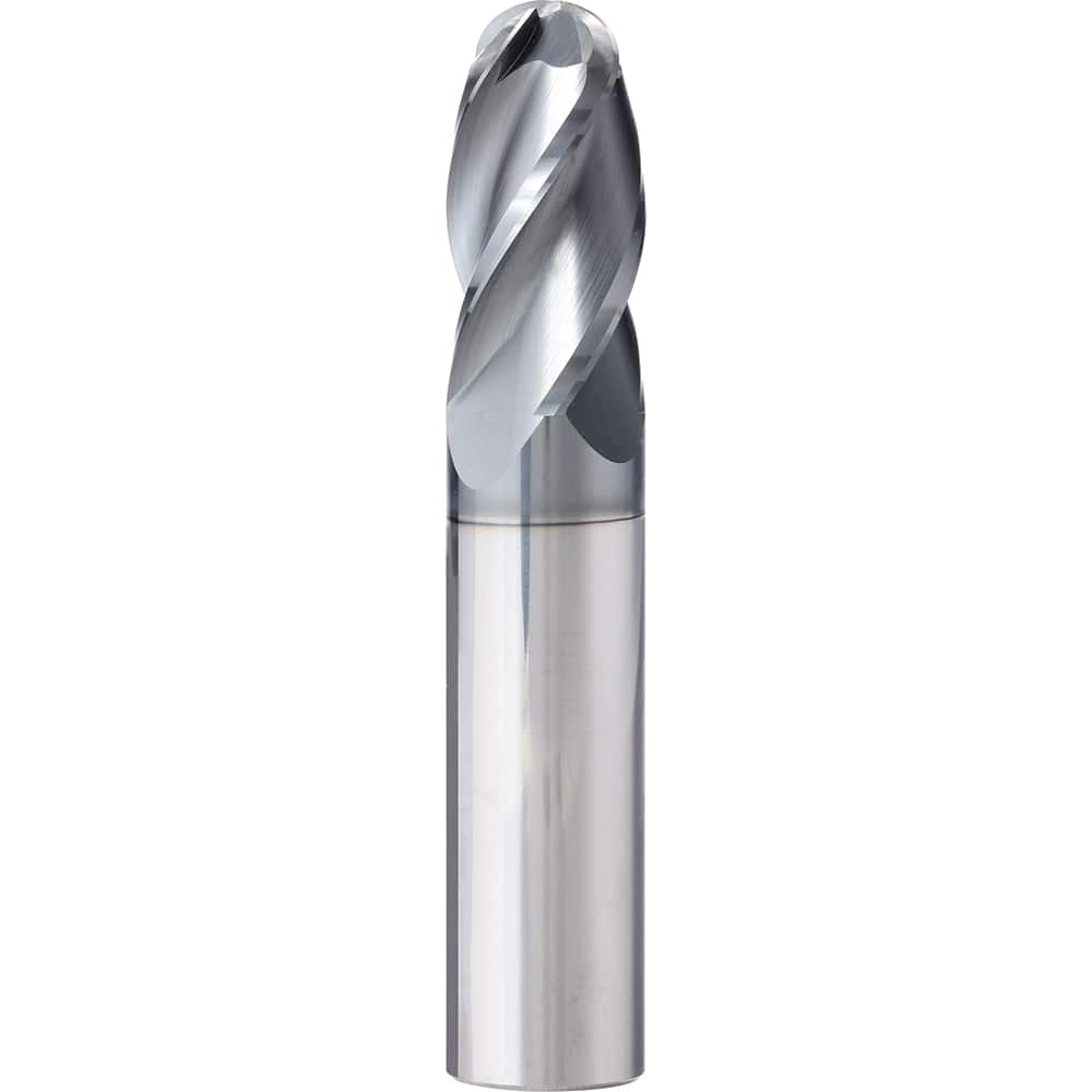 Ball End Mill: 0.5625″ Dia, 1.25″ LOC, 4 Flute, Solid Carbide 3″ OAL, 9/16″ Shank Dia, 35 ° Helix, AlTiN Coated, Single End, Series SAPB-NB