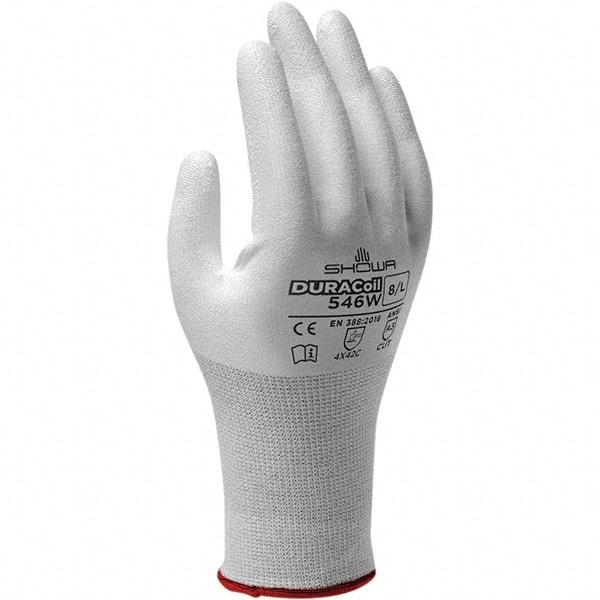 SHOWA - Size 2XL (10), ANSI Cut Lvl A3, Puncture Lvl 2, Abrasion Lvl 4, Polyurethane Coated ATA/HPPE Blend Cut & Puncture Resistant Gloves - Palm & Fingers Coated, DURACoil Lining, Elastic Knit Cuff, White, Paired - Makers Industrial Supply