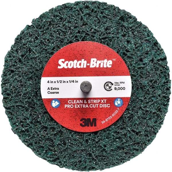 3M - 4" Extra Coarse Grade Aluminum Oxide Deburring Disc - 1/4" Center Hole, Quick Change Connection, Green, 12,000 Max RPM - Makers Industrial Supply