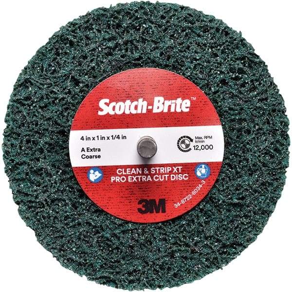 3M - 4" Extra Coarse Grade Aluminum Oxide Deburring Disc - 1/4" Center Hole, Quick Change Connection, Green, 12,000 Max RPM - Makers Industrial Supply