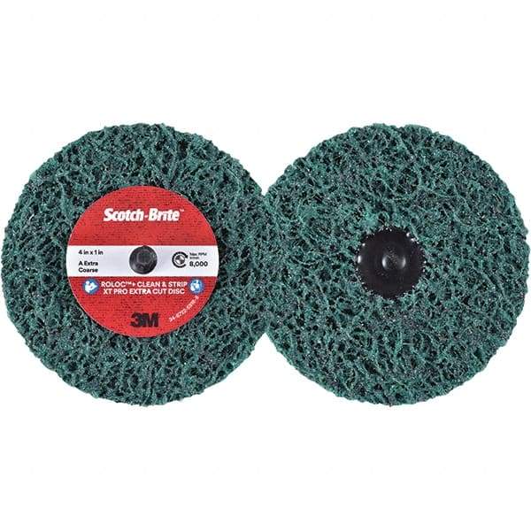 3M - 4" Extra Coarse Grade Aluminum Oxide Deburring Disc - 1" Center Hole, Quick Change Connection, Green, 8,000 Max RPM - Makers Industrial Supply