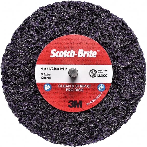 3M - 4" Extra Coarse Grade Silicon Carbide Deburring Disc - 1/4" Center Hole, Quick Change Connection, Purple, 12,000 Max RPM - Makers Industrial Supply