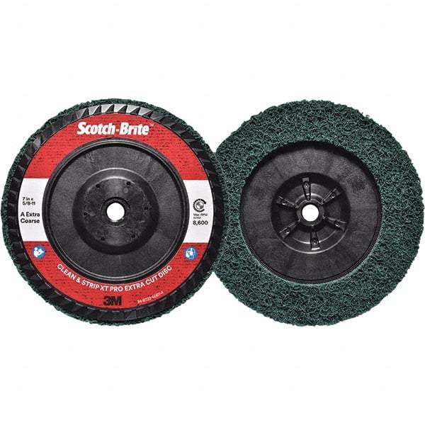 3M - 7" Extra Coarse Grade Aluminum Oxide Deburring Disc - 5/8-11 Threaded Center Hole, Quick Change Connection, Green, 8,600 Max RPM - Makers Industrial Supply