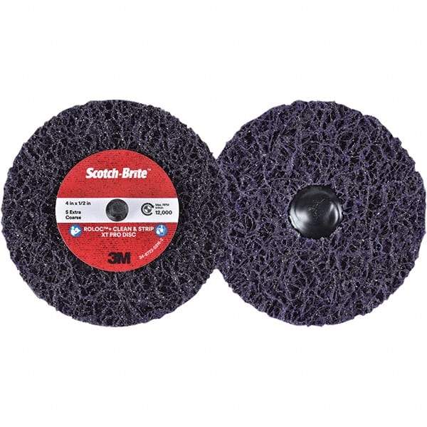 3M - 4" Extra Coarse Grade Silicon Carbide Deburring Disc - 1/2" Center Hole, Quick Change Connection, Purple, 12,000 Max RPM - Makers Industrial Supply