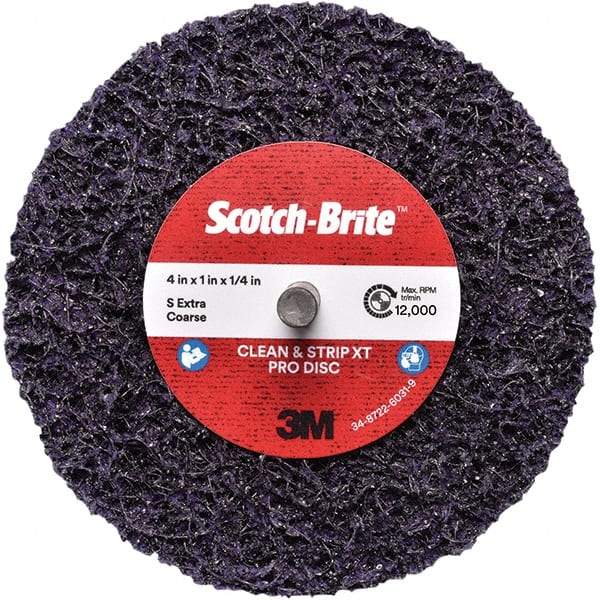 3M - 4" Extra Coarse Grade Silicon Carbide Deburring Disc - 1/4" Center Hole, Quick Change Connection, Purple, 12,000 Max RPM - Makers Industrial Supply