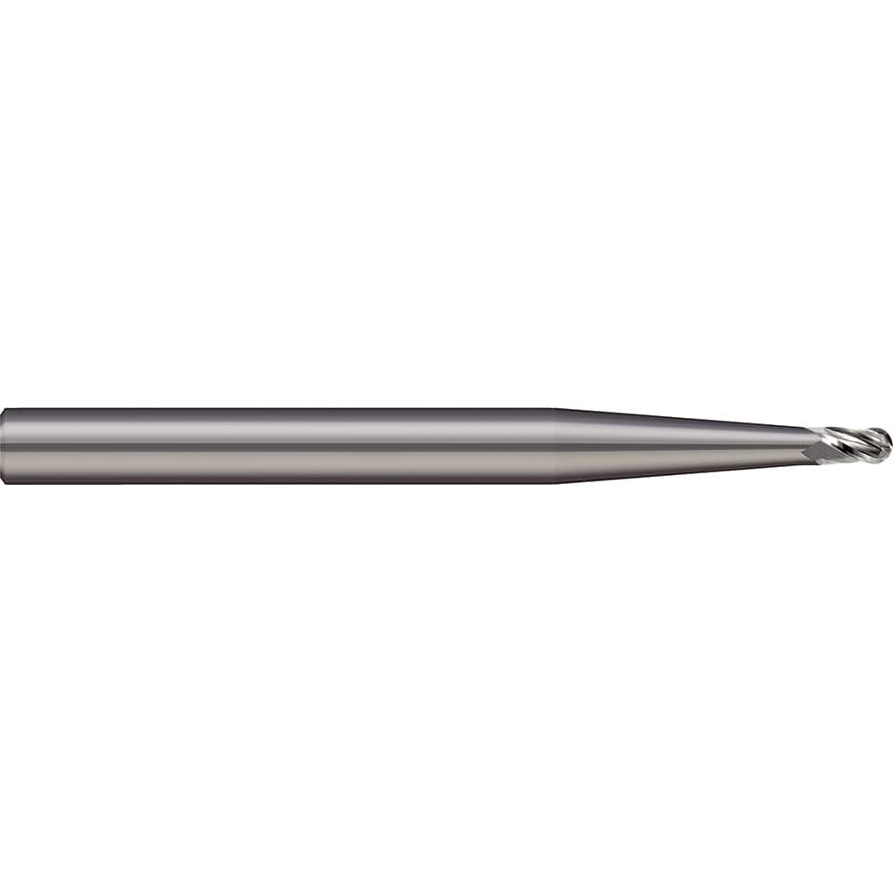 Micro 100 - Ball End Mills; Mill Diameter (mm): 0.50 ; Mill Diameter (Decimal Inch): 0.0197 ; Number of Flutes: 2 ; Length of Cut (mm): 0.8000 ; Length of Cut (Decimal Inch): 0.0315 ; Material: Solid Carbide - Exact Industrial Supply