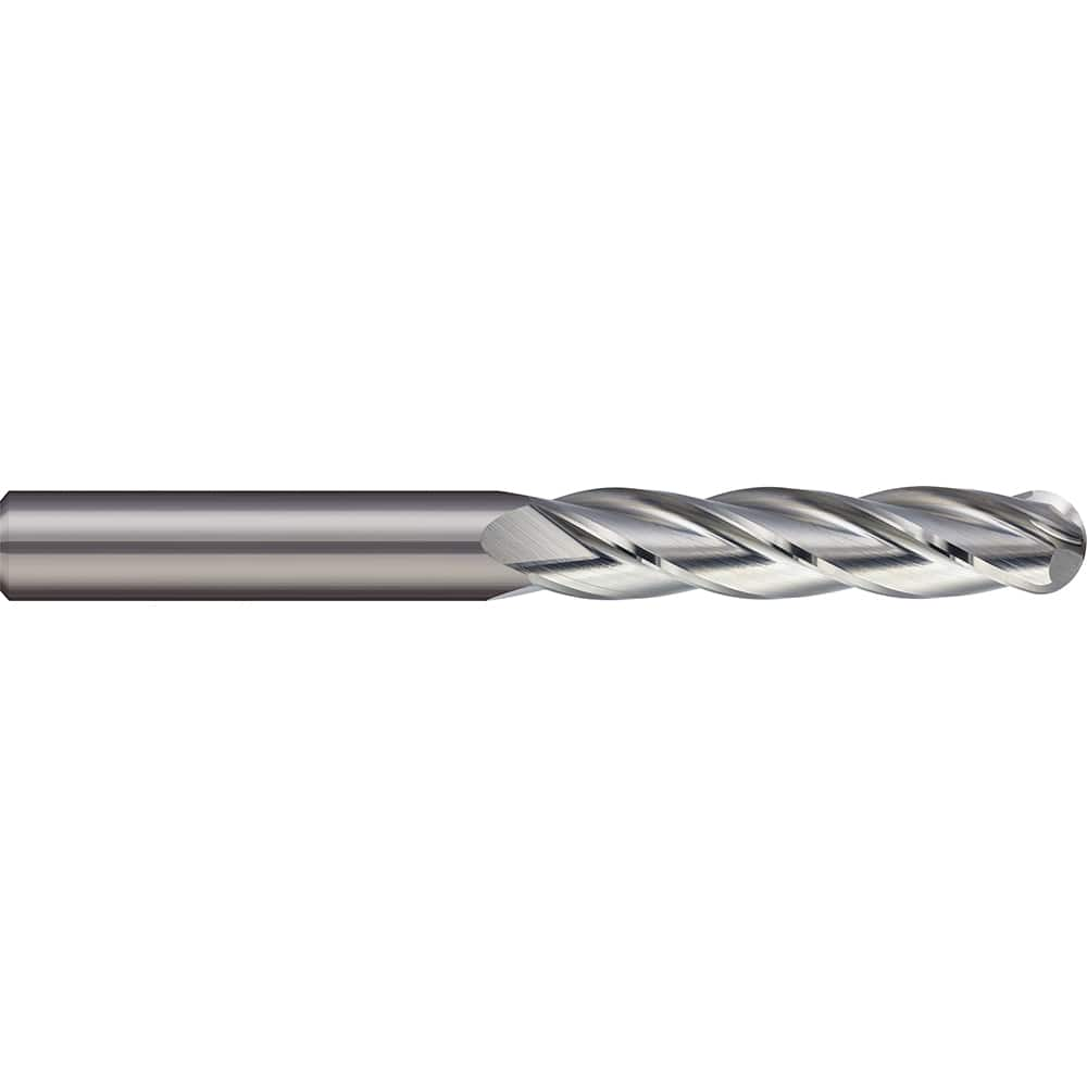 Ball End Mill: 0.7874″ Dia, 2.9528″ LOC, 2 Flute, Solid Carbide 150 mm OAL, 20 mm Shank Dia, 30 ° Helix, Uncoated, Single End