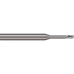 Micro 100 - Ball End Mills; Mill Diameter (mm): 1.90 ; Mill Diameter (Decimal Inch): 0.0750 ; Number of Flutes: 3 ; Length of Cut (Decimal Inch): 0.1130 ; Material: Solid Carbide ; Overall Length (Inch): 1-1/2 - Exact Industrial Supply