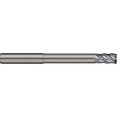 Corner Radius End Mill: 1/2″ Dia, 1″ LOC, 0.06″ Radius, 5 Flutes, Solid Carbide 6″ OAL, 1/2″ Shank Dia, 38 ° Helix, Bright/Uncoated, Corner Radius End