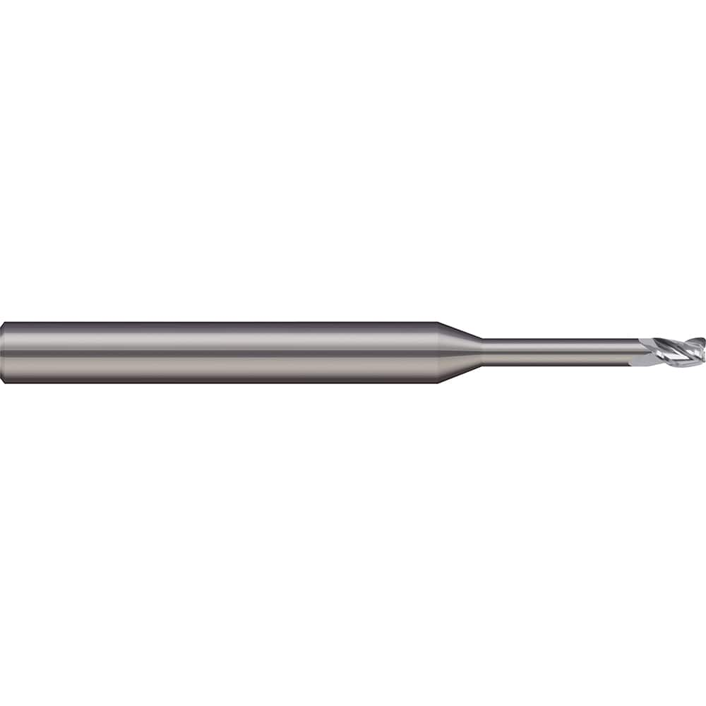 Corner Radius End Mill: 0.0781″ Dia, 0.117″ LOC, 0.005″ Radius, 3 Flutes, Solid Carbide 1-1/2″ OAL, 1/8″ Shank Dia, 20 ° Helix, Bright/Uncoated, Corner Radius End