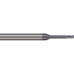 Corner Radius End Mill: 0.03″ Dia, 0.045″ LOC, 0.005″ Radius, 2 Flutes, Solid Carbide 1-1/2″ OAL, 1/8″ Shank Dia, 20 ° Helix, nACRo Coated, Corner Radius End