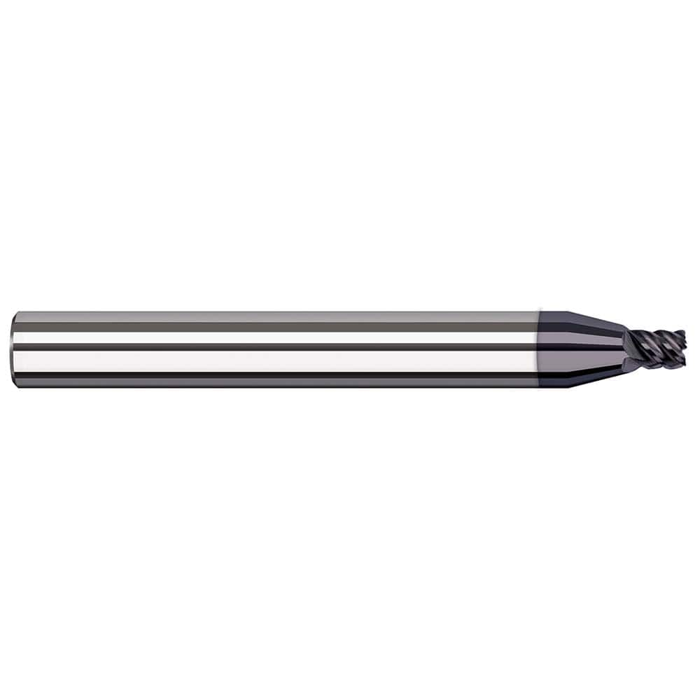 Corner Radius End Mill: 1/4″ Dia, 3/8″ LOC, 0.03″ Radius, 7 Flutes, Solid Carbide 2-1/2″ OAL, 1/4″ Shank Dia, 41 ° Helix, AlTiN Coated, Corner Radius End