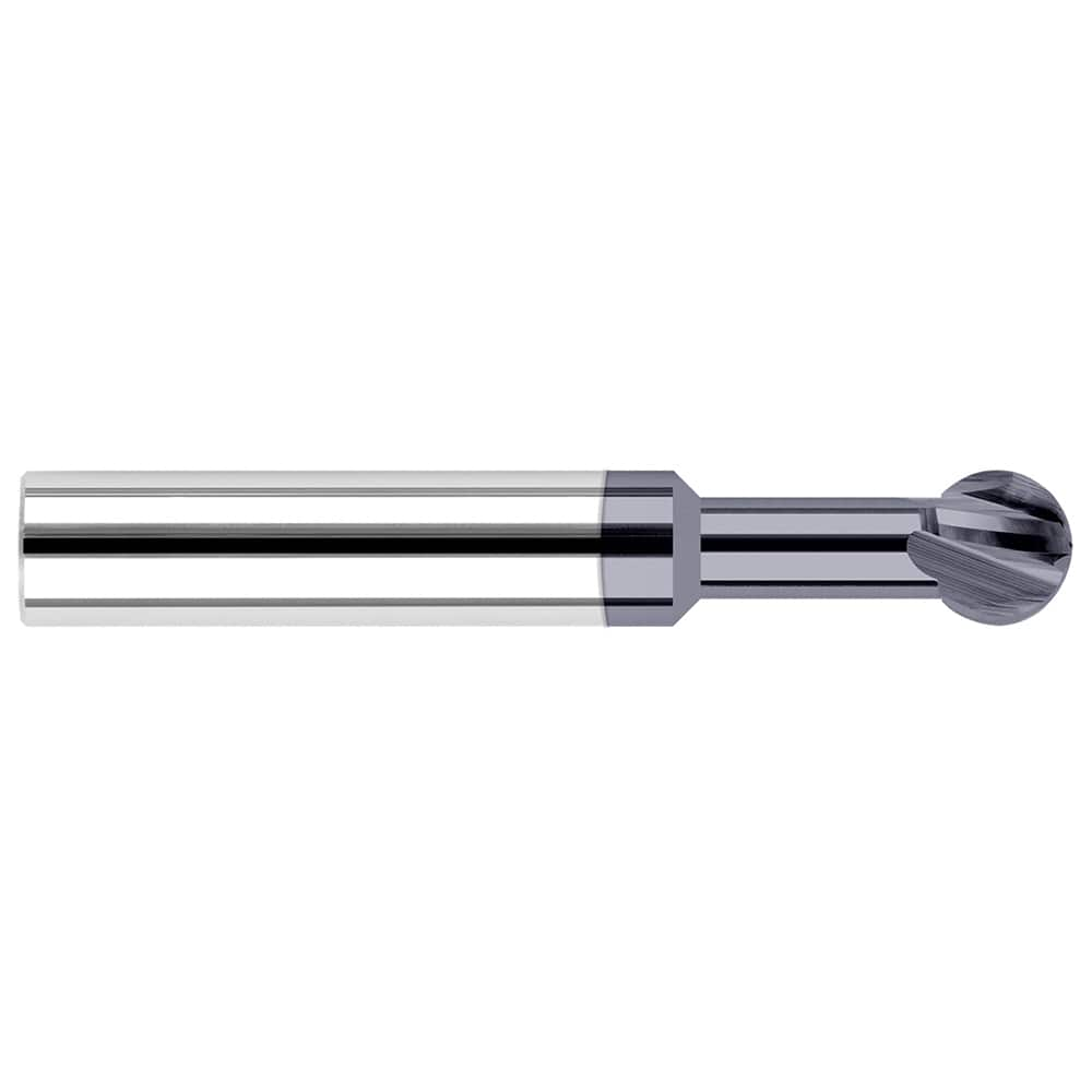 Ball End Mill: 0.3934″ Dia, 0.335″ LOC, 4 Flute, Solid Carbide 2-3/4″ OAL, 7/16″ Shank Dia, AlTiN Coated, Single End